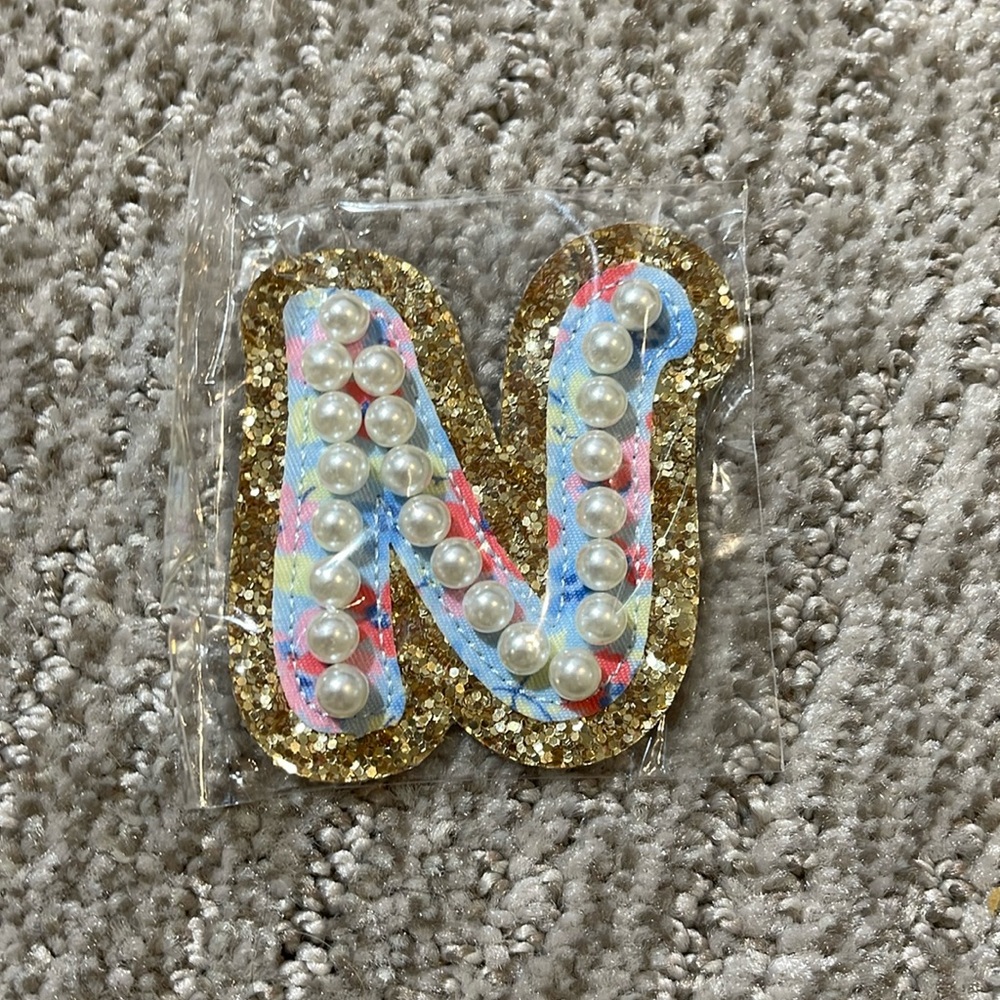 Stoney Clover Lane string pearl letter patch “N”